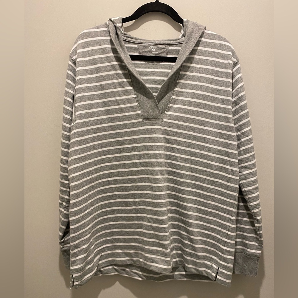 Annie Klein AK Sport Striped Pullover Hooded Sweatshirt Women’s Size XL EUC
